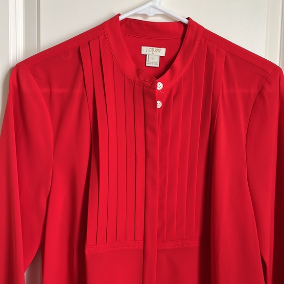NWOT Jcrew Red Button Up Pleated Blouse - Picture 2 of 4